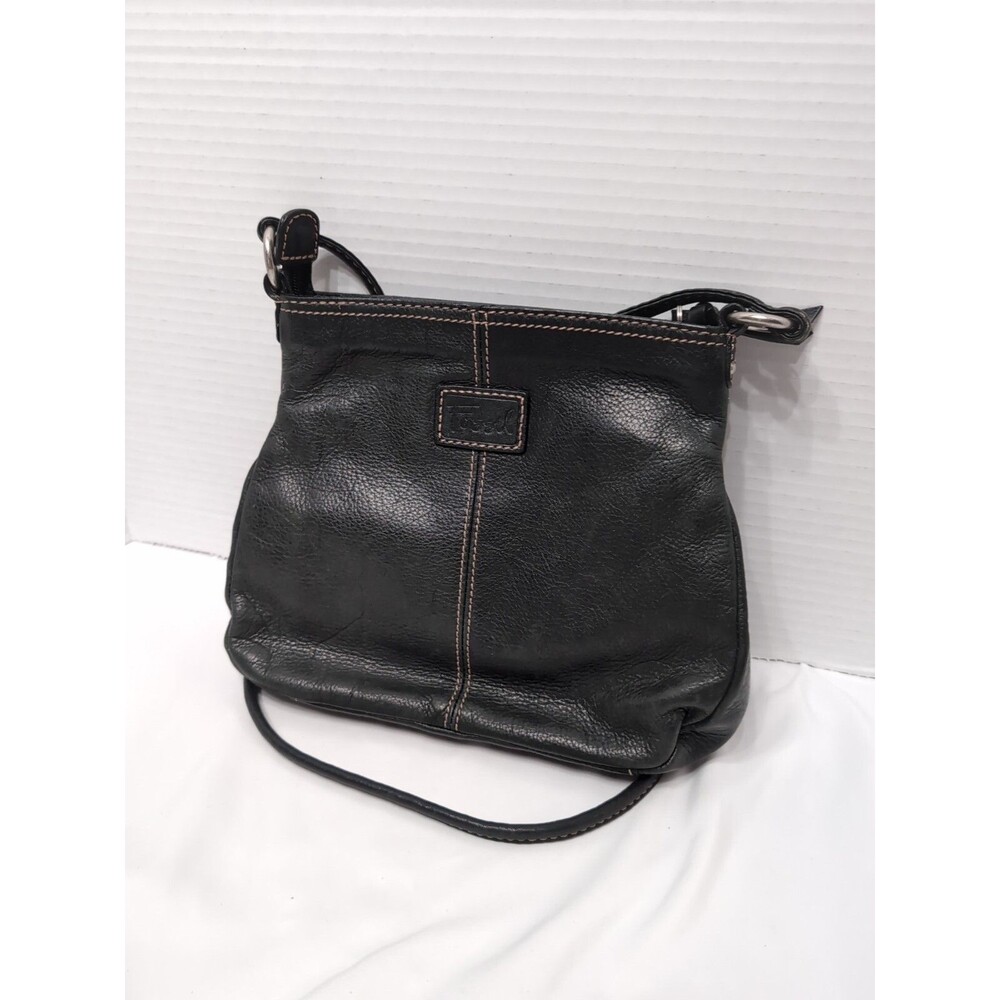 Fossil Pebbled Leather Crossbody Purse Shoulder bag Vtg 1990s 9.5x8x2 Black
